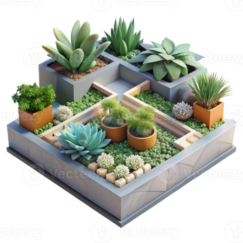 Render of a Miniature Succulent Garden png