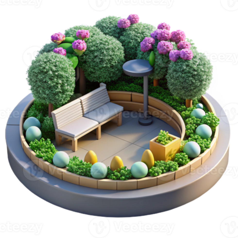 Illustration of a Circular Garden Oasis with Bench png