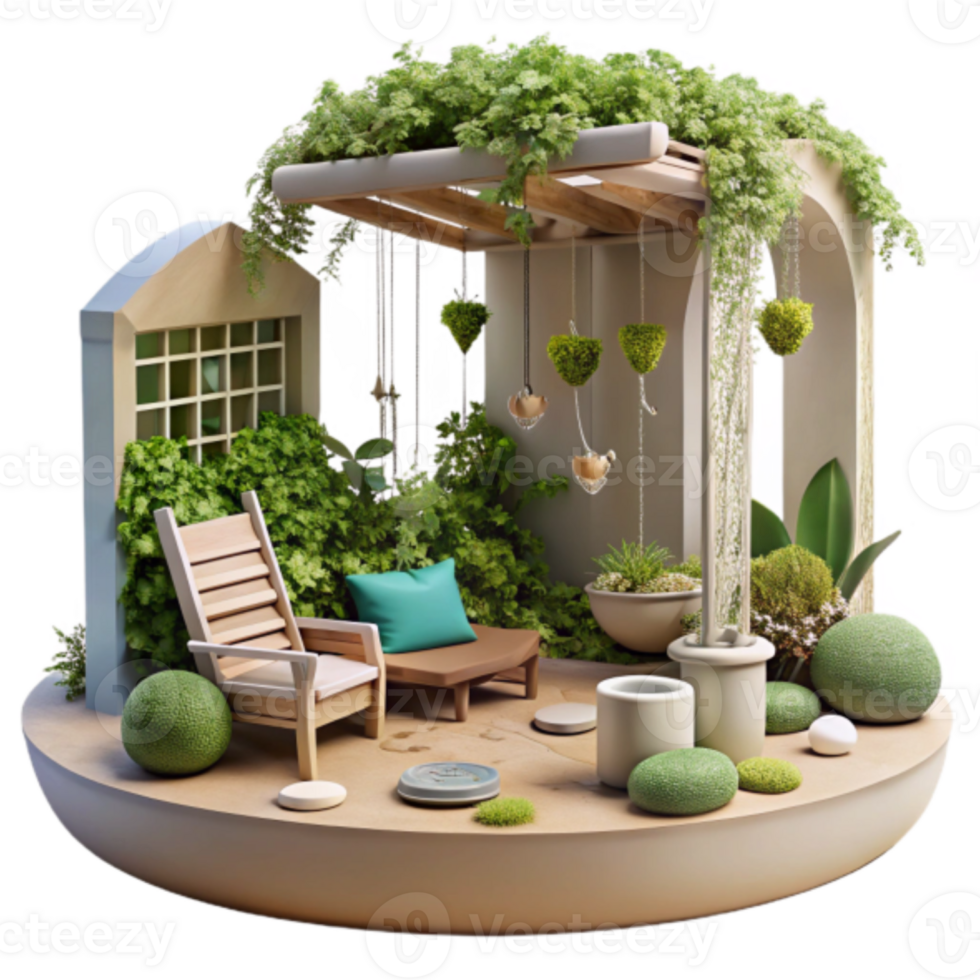 Serene Render of a Lush Garden Patio png