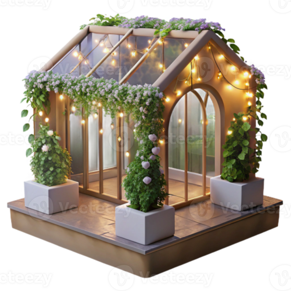 Enchanted Glass House Render Floral Greenhouse with String Lights png