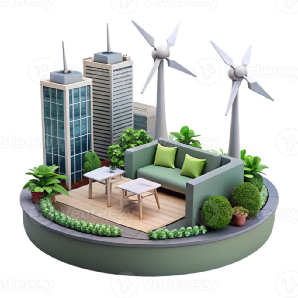 Green City Rooftop Oasis Illustration Sustainable Urban Living png