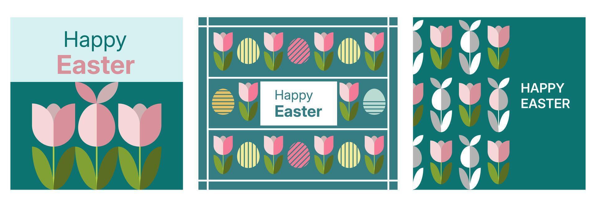 Easter Eggs Tulip Flowers Geometric Minimalist Art Cards vector