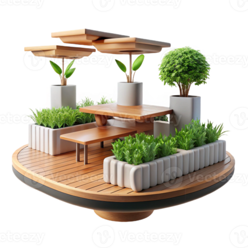 Render of Modern Minimalist Outdoor Patio Set with Planters png