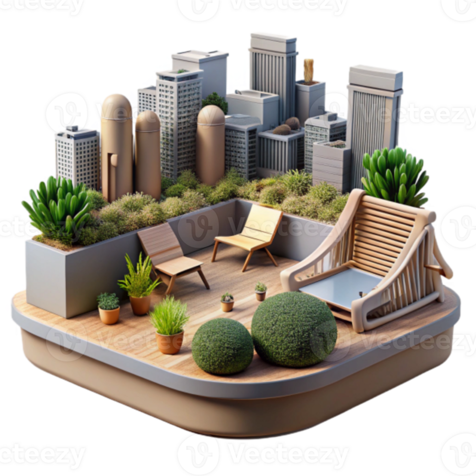 Urban Oasis Rooftop Illustration Cityscape Green Retreat png