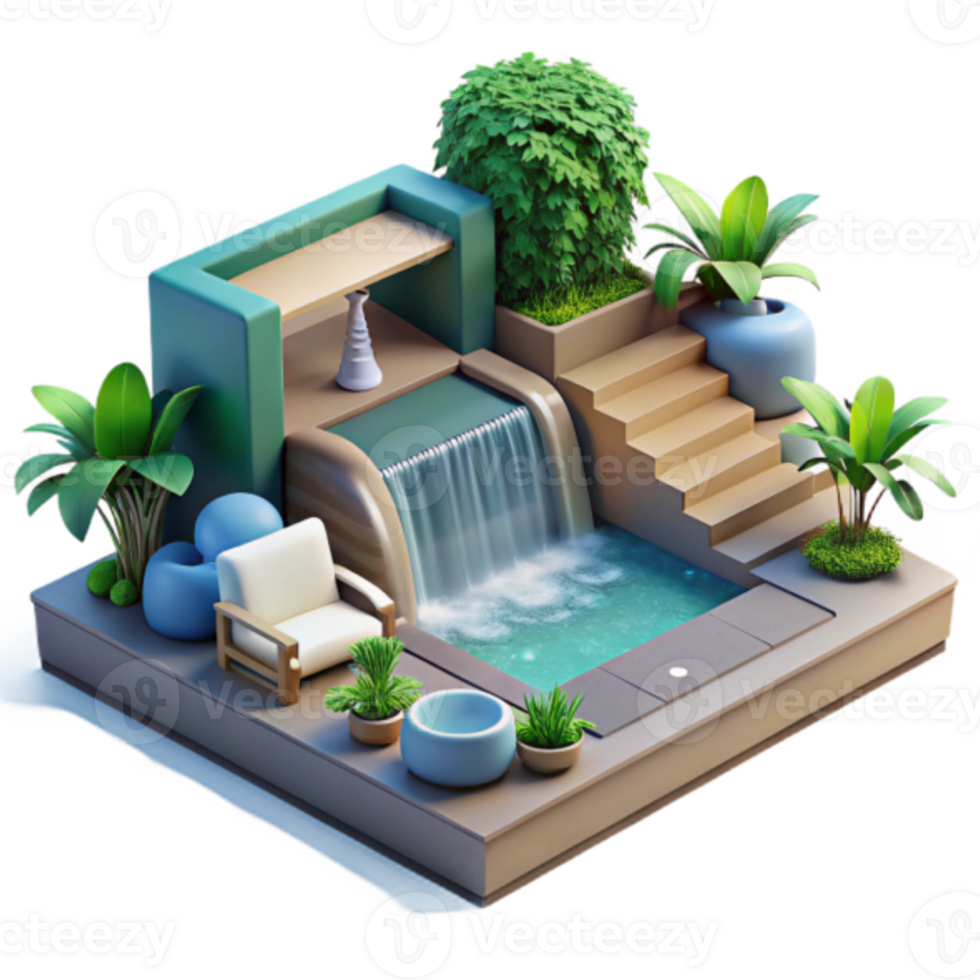 Illustration of Serene Minimalist Pool Oasis with Waterfall png