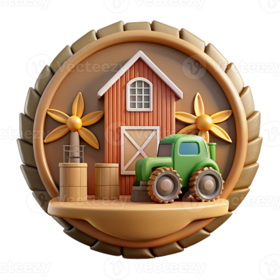 Farmland Icon Tractor, Barn, Flowers, Rural Scene, Agricultural Illustration png