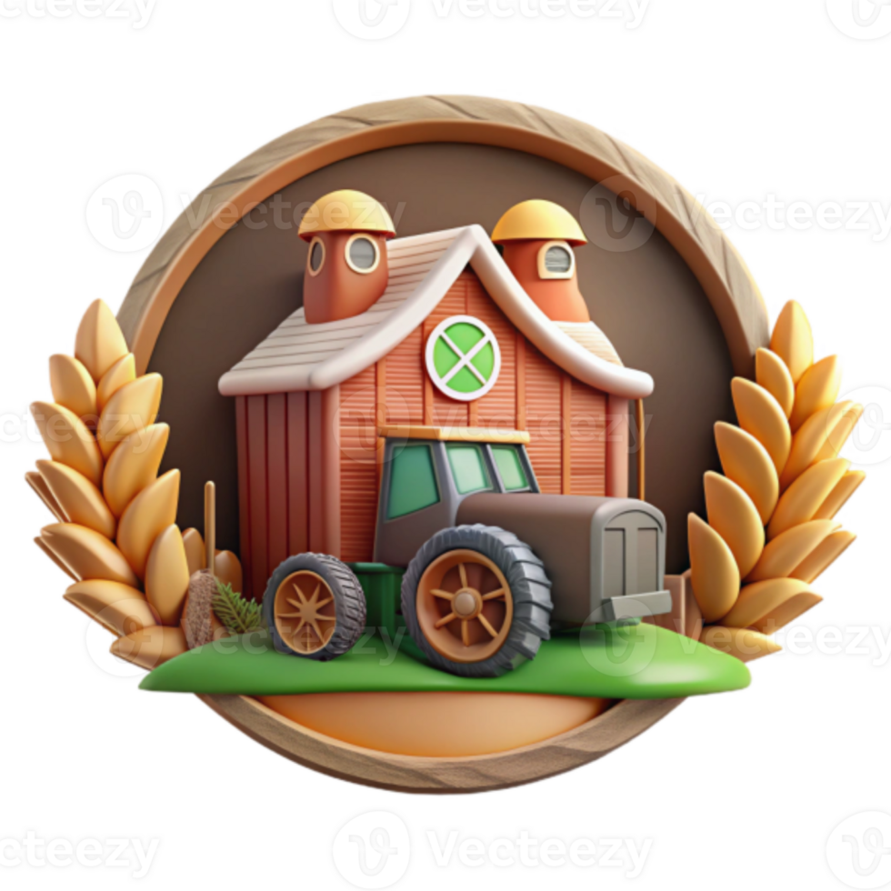 Farm Tractor and Barn Render Illustration png