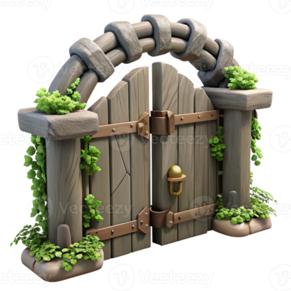 Enchanted Wooden Gate Render A Fantasy Garden Entrance Illustration png
