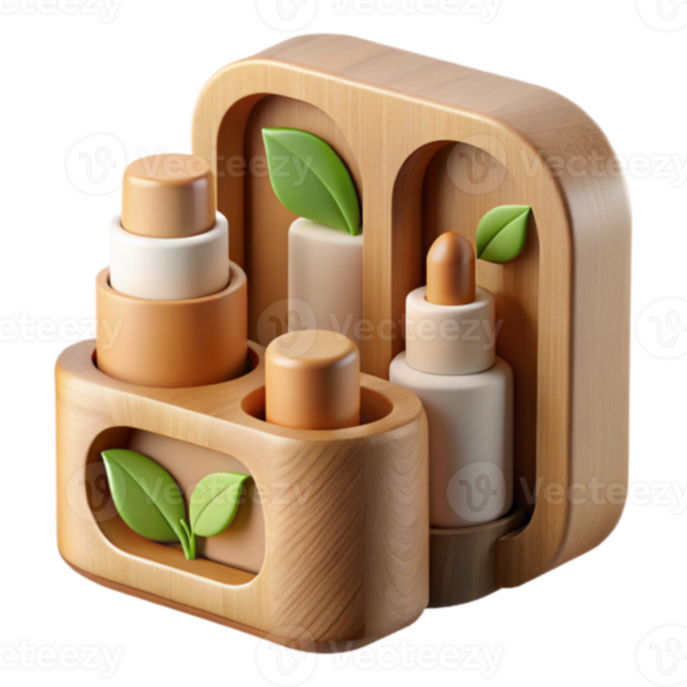 Wooden Organizer with Natural Cosmetic Products Illustration png