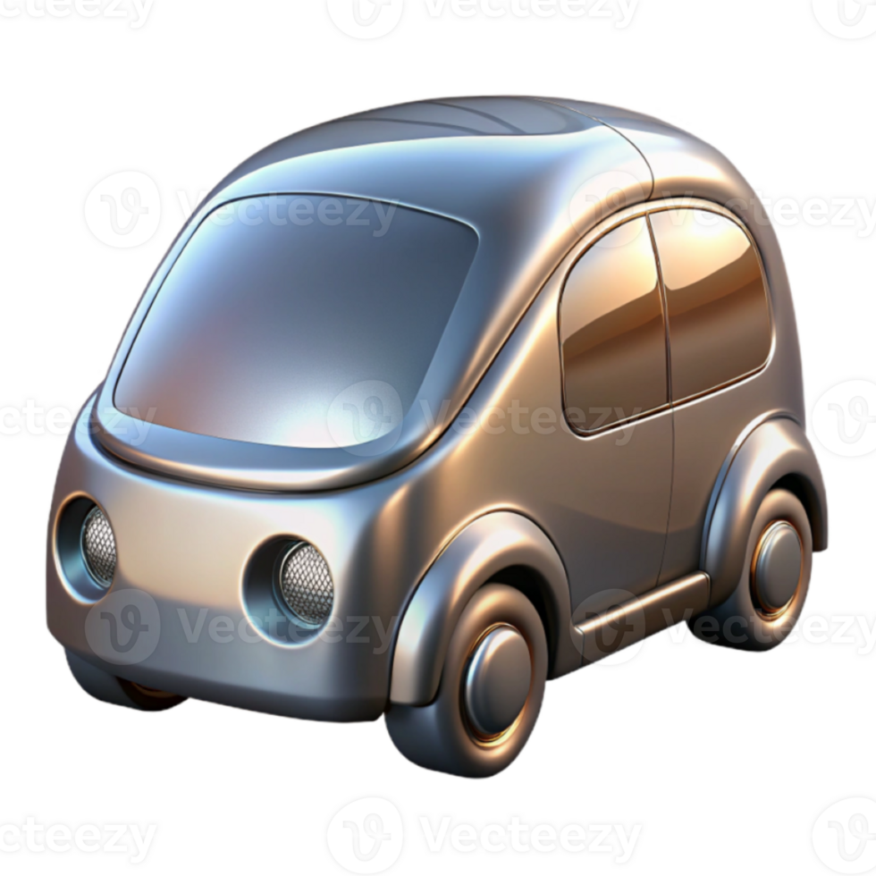 Sleek Metallic Render of a Futuristic Compact Car png