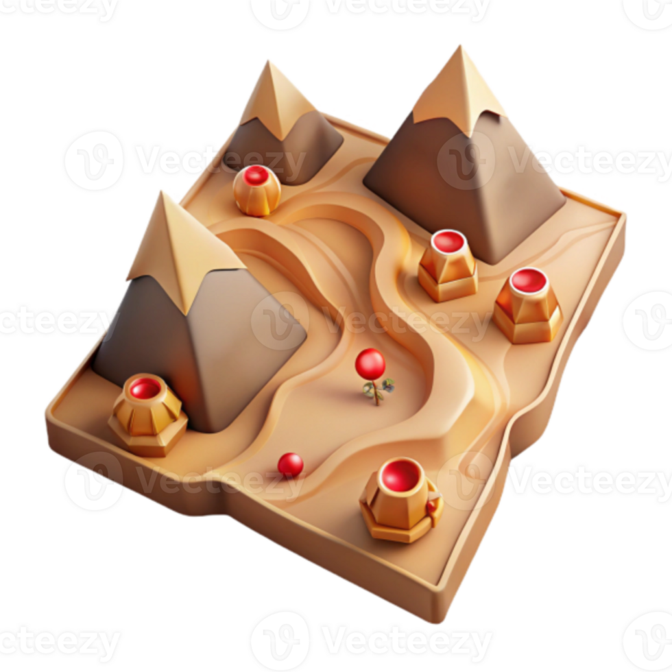 Desert Oasis Render Pyramids, Winding Path, and Red Gems png