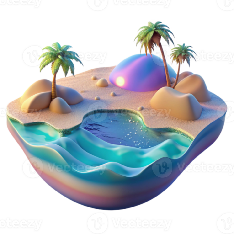 3D Render Tropical Island Paradise Beach Scene Illustration png