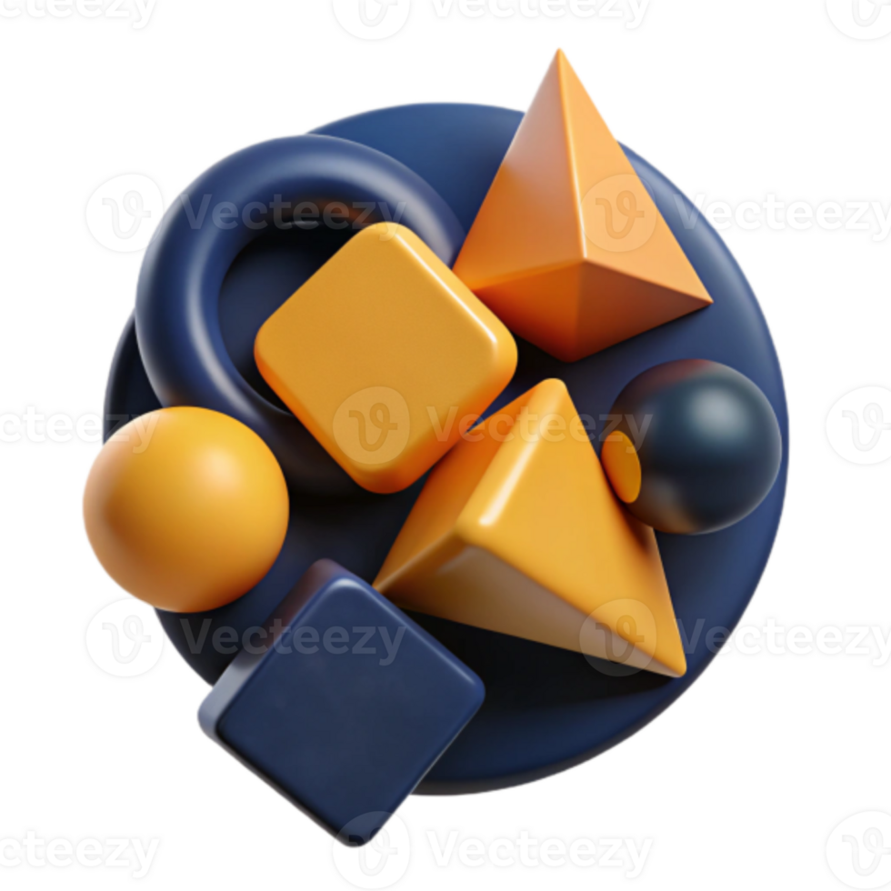 Abstract Render of Geometric Shapes Dynamic Composition in Yellow and Blue png