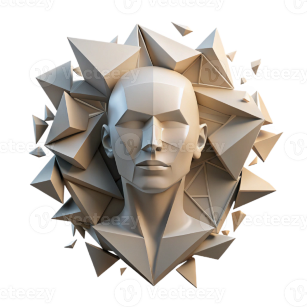 Abstract Render Geometric Head Sculpture Illustration png