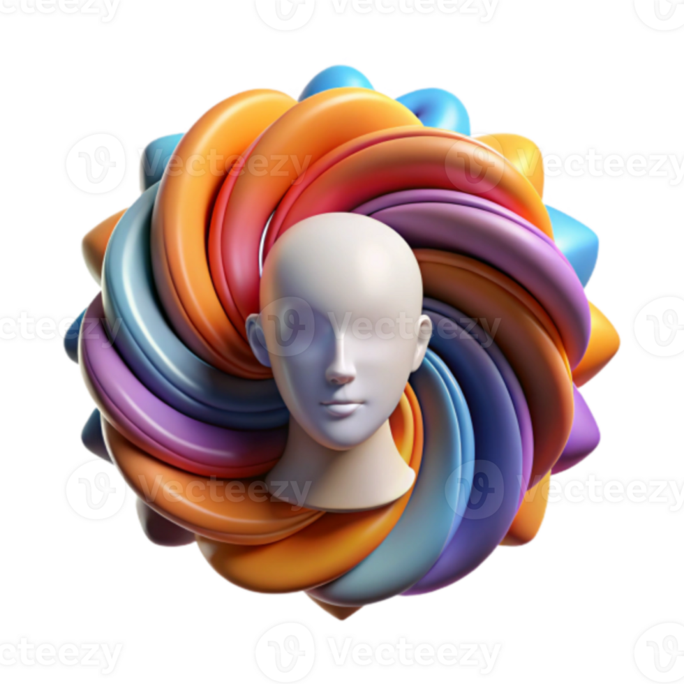 Abstract Render of a Head Surrounded by Colorful Swirling Forms png
