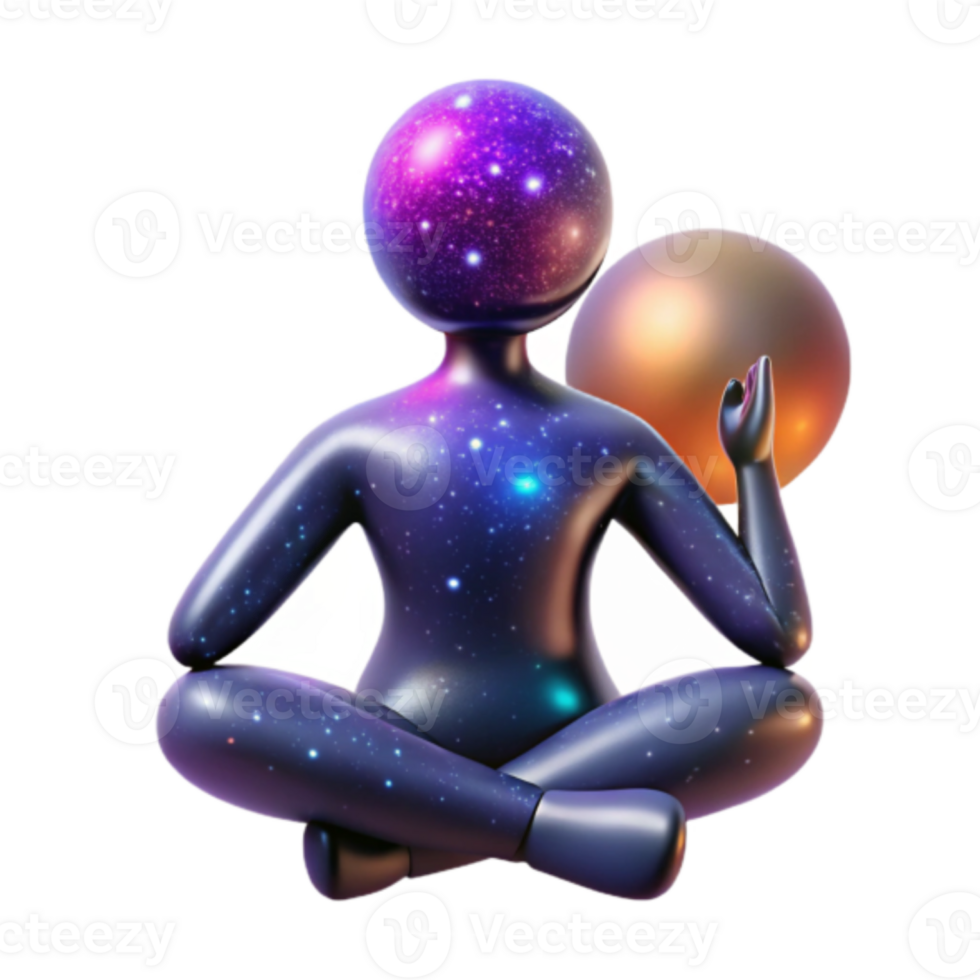 Cosmic Meditation Render Yoga Pose with Galaxy Figure and Celestial Sphere png