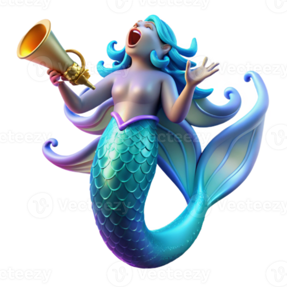 Singing Mermaid Illustration A Vibrant Fantasy Creature Design png