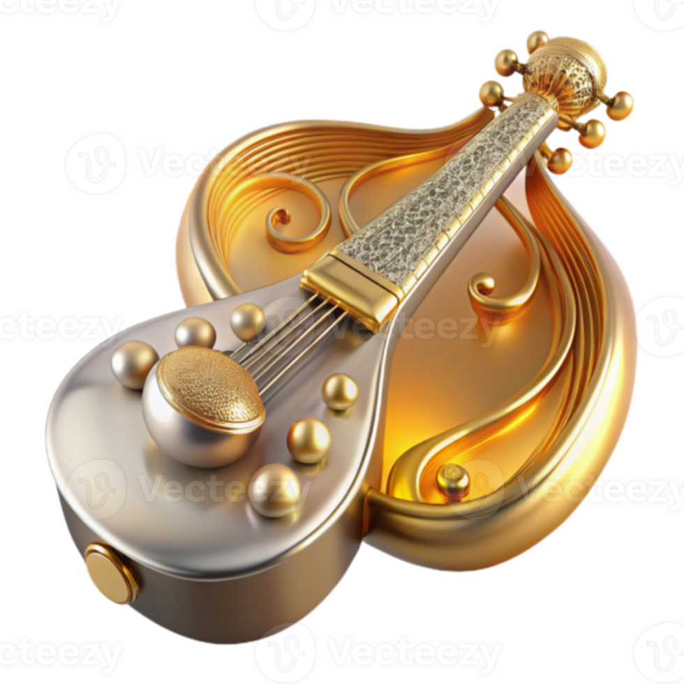 Ornate Gold and Silver Rendered Musical Instrument Illustration png