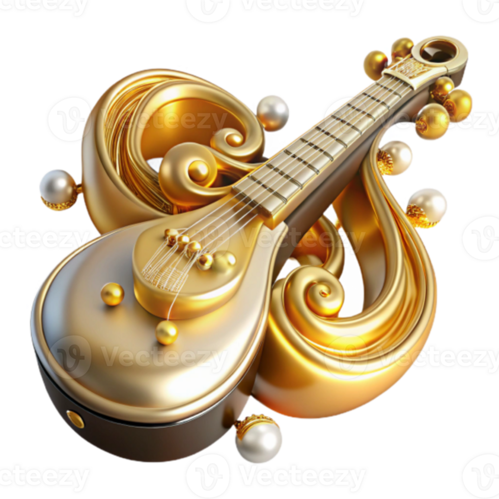 Golden Guitar Illustration with Ornate Flourishes png
