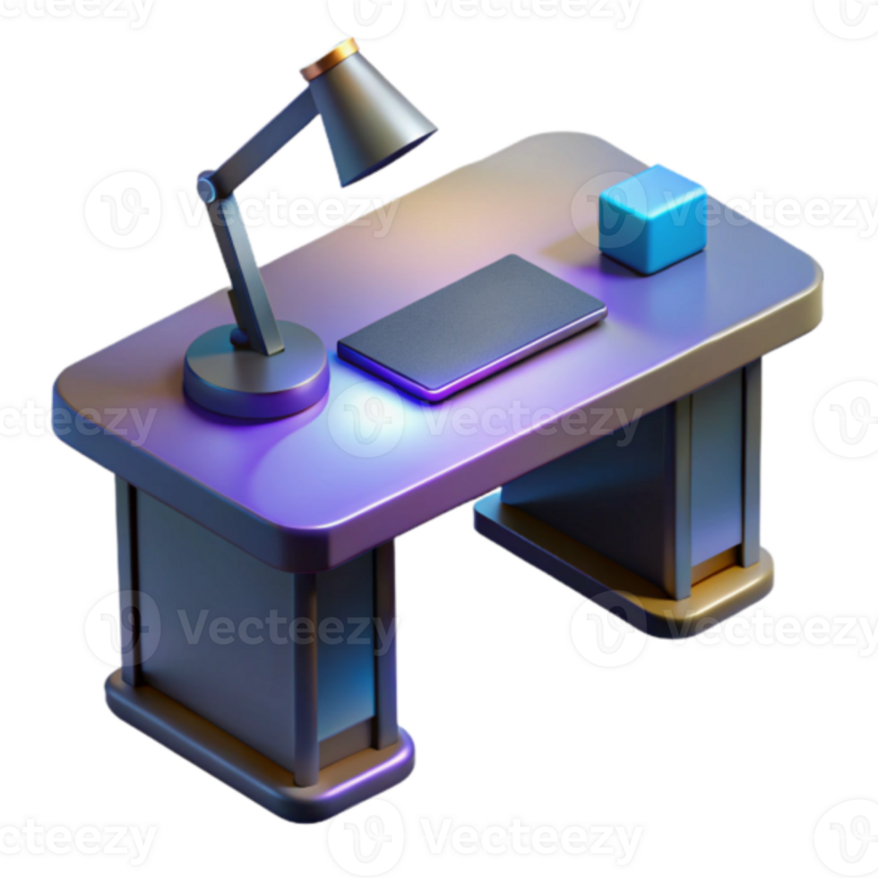 Render of Modern Desk with Lamp and Keyboard png