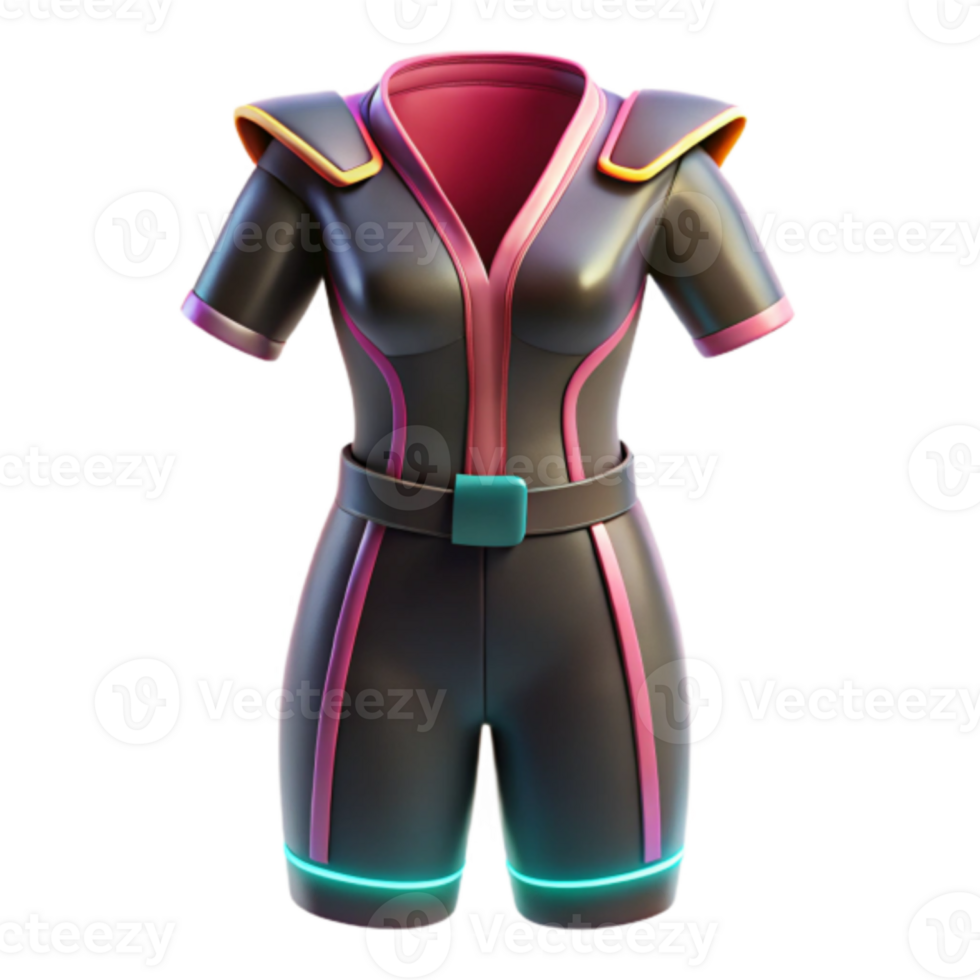 Cyberpunk Jumpsuit Render, Futuristic Fashion Illustration, Neon Accents, Sleek Design, Game Aesthetic, Sci-Fi Clothing, Digital Art, Gaming Outfit, Fantasy Costume, Stylish Jumpsuit png