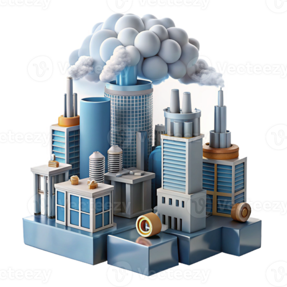 Illustration of Industrial Cityscape with Pollution Cloud png