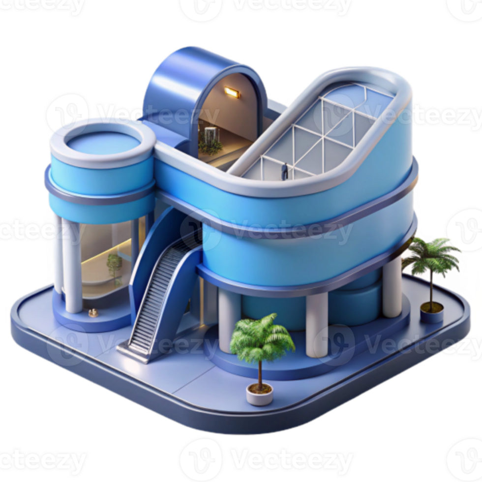 Futuristic Building Model Illustration Modern Architecture Design with Escalator and Glass Roof png