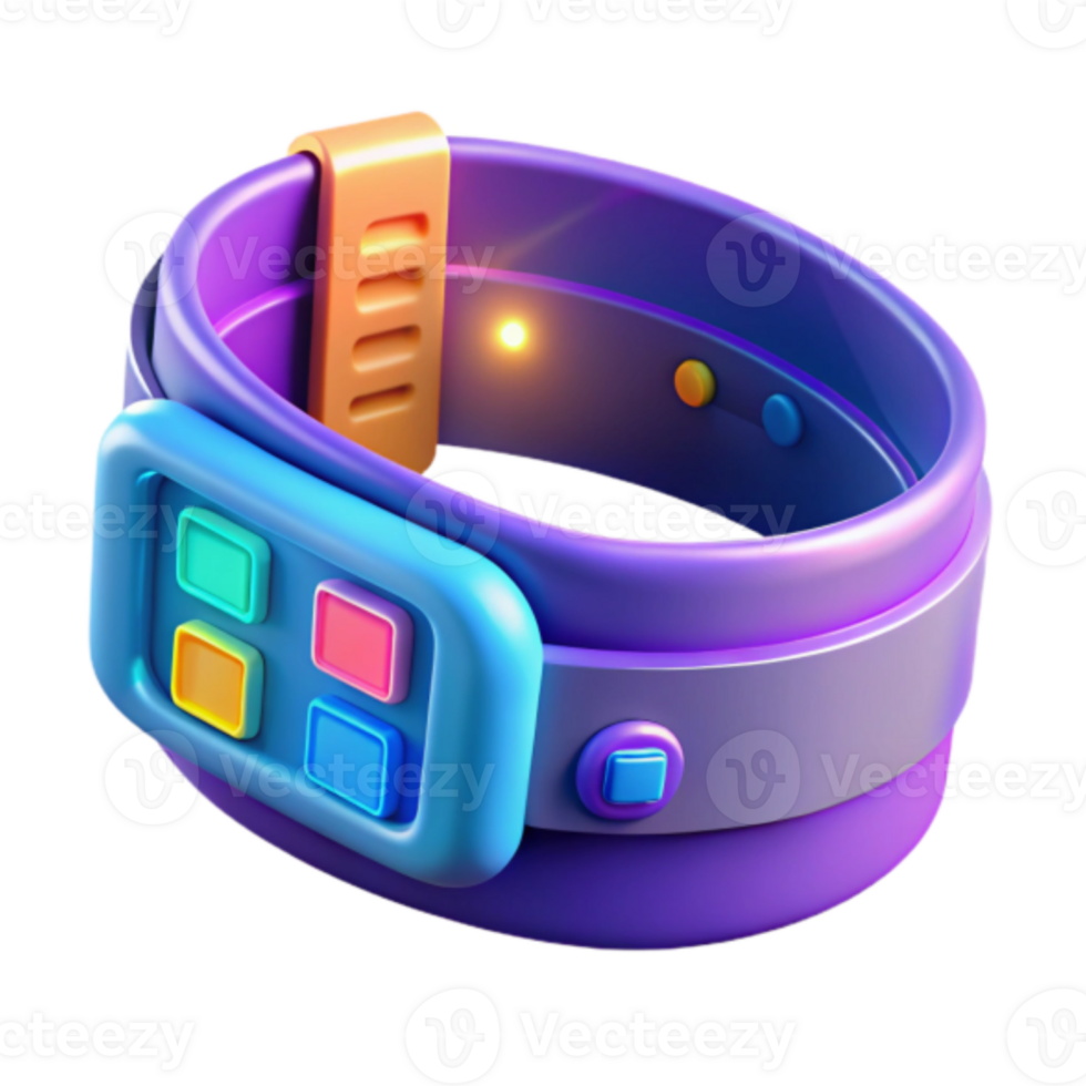 Vibrant Purple and Blue Render of a Smart Bracelet with Colorful Interface png