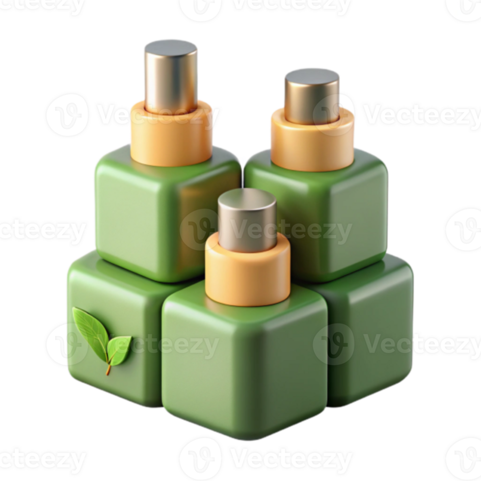 Green Botanical Cube Bottles Illustration Product Mockup png