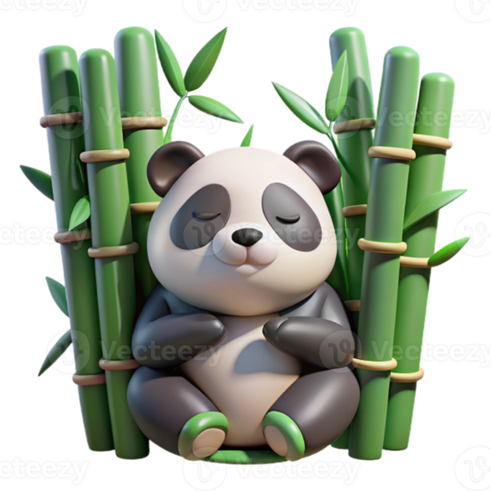 Adorable Panda Render Meditating Amidst Bamboo Illustration png