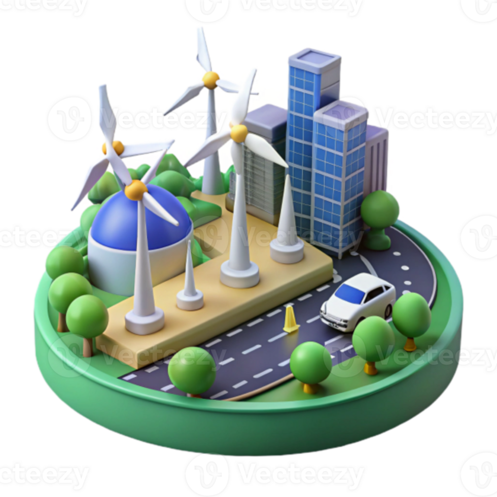 Illustration Eco-Friendly Cityscape Wind Turbines Sustainable Urban Development png