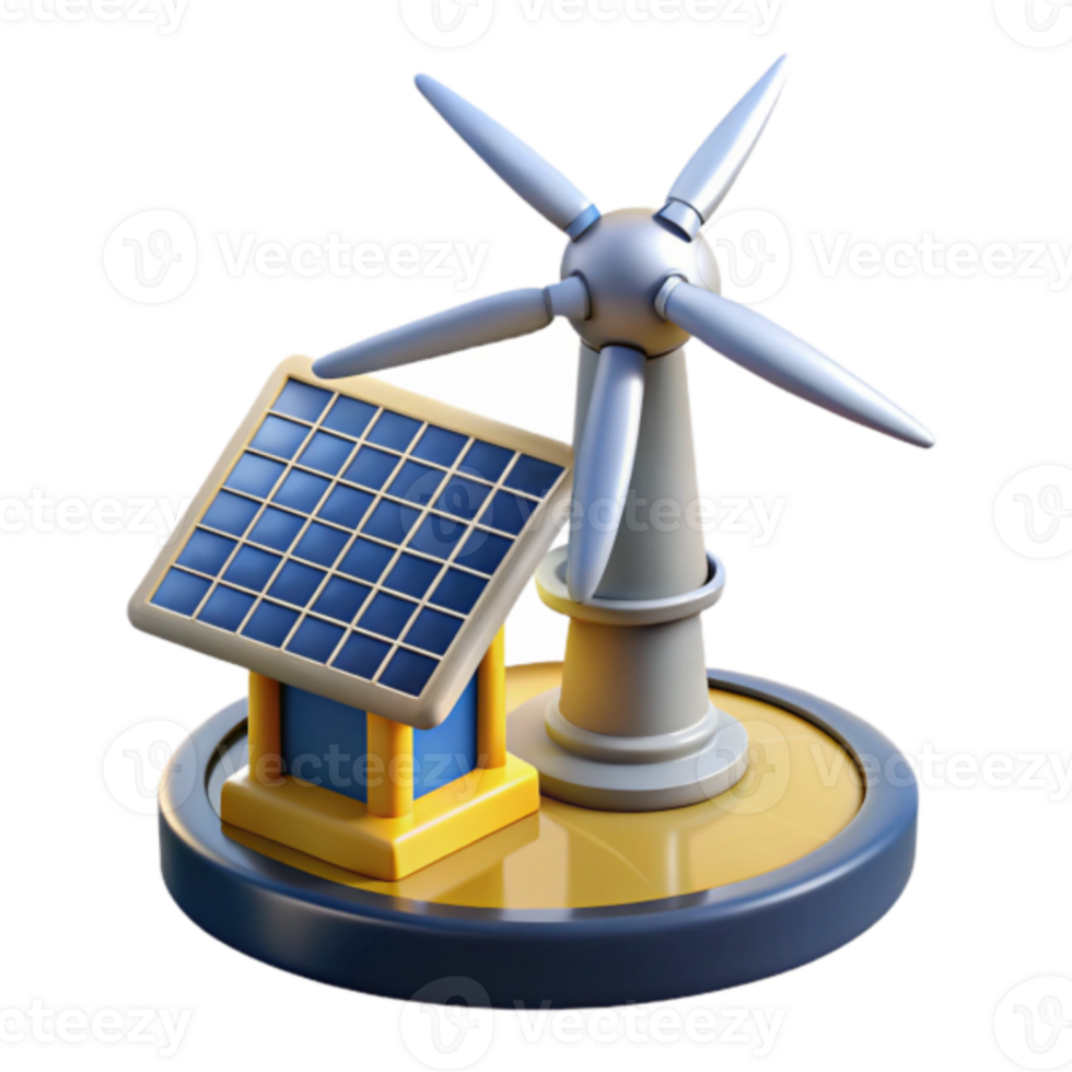 Render of Sustainable Energy Sources Solar Panel and Wind Turbine Icon png