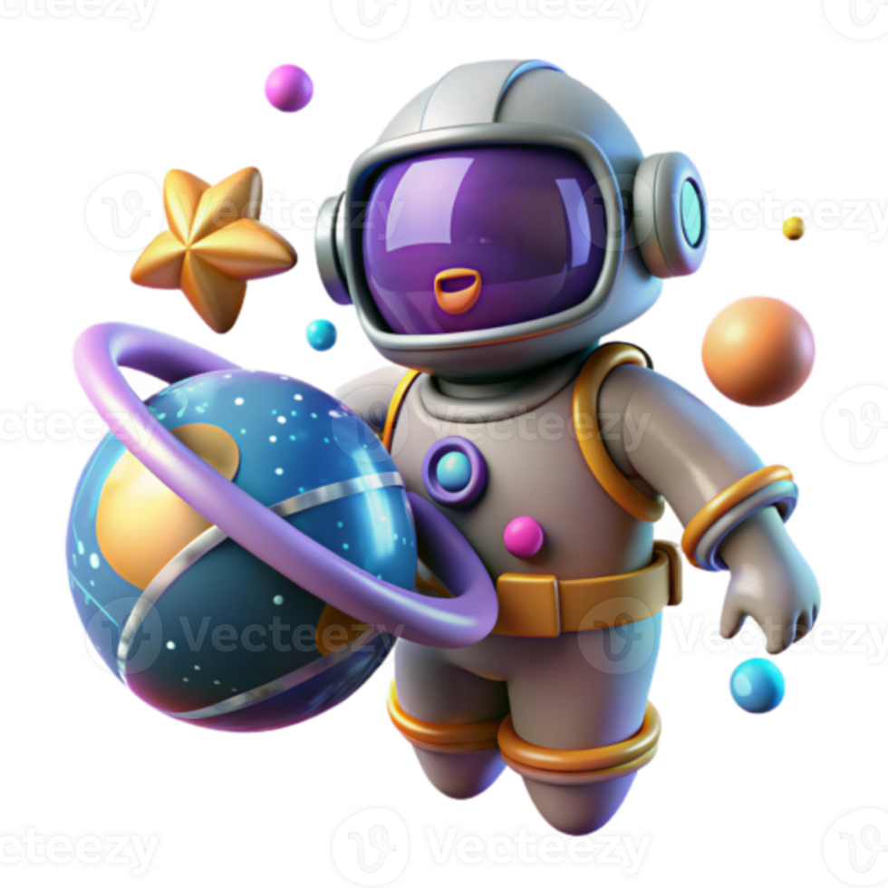 Adorable Astronaut Illustration Holding a Planet with Rings png