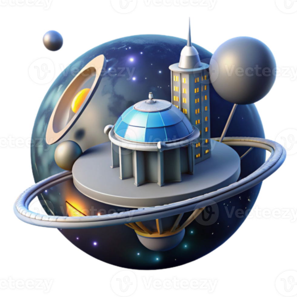 Futuristic City on a Planet Illustration png