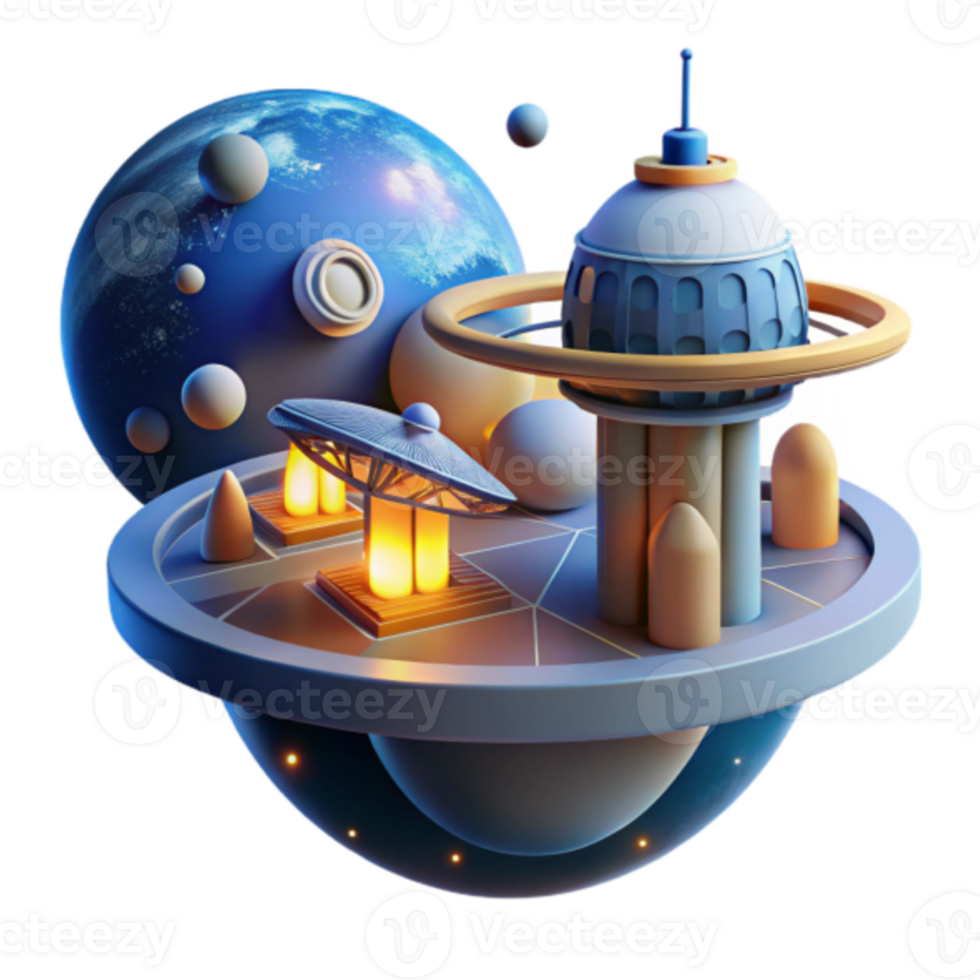 Futuristic Space Station Illustration Celestial Observatory on a Floating Island png