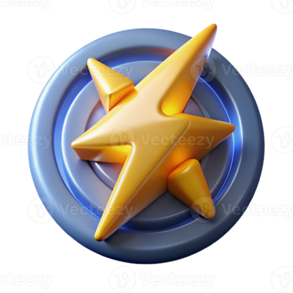 Render Golden Lightning Bolt Icon on Blue Circular Badge png