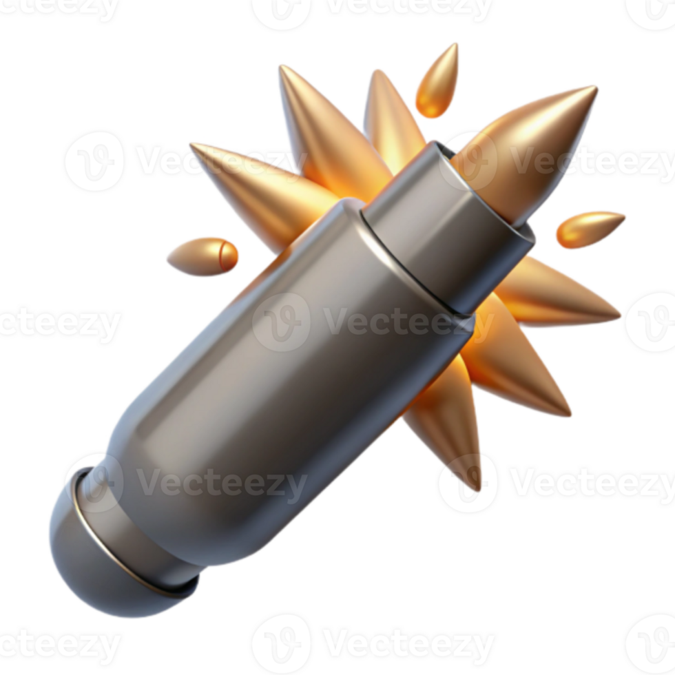 Render of Bullet Explosion, Abstract Metallic Cartridge Graphic Resource png