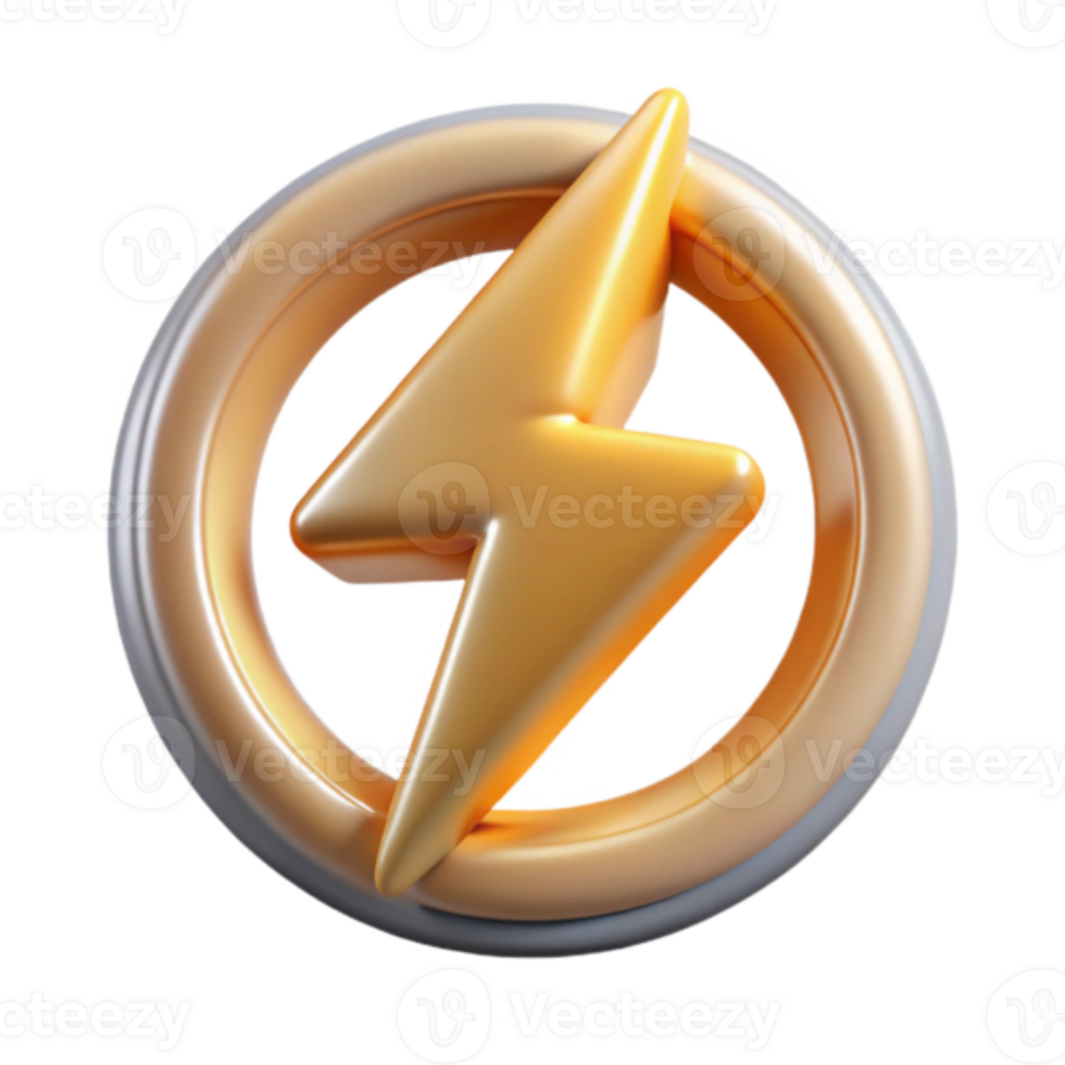 Golden Lightning Bolt in Circle Render Illustration png