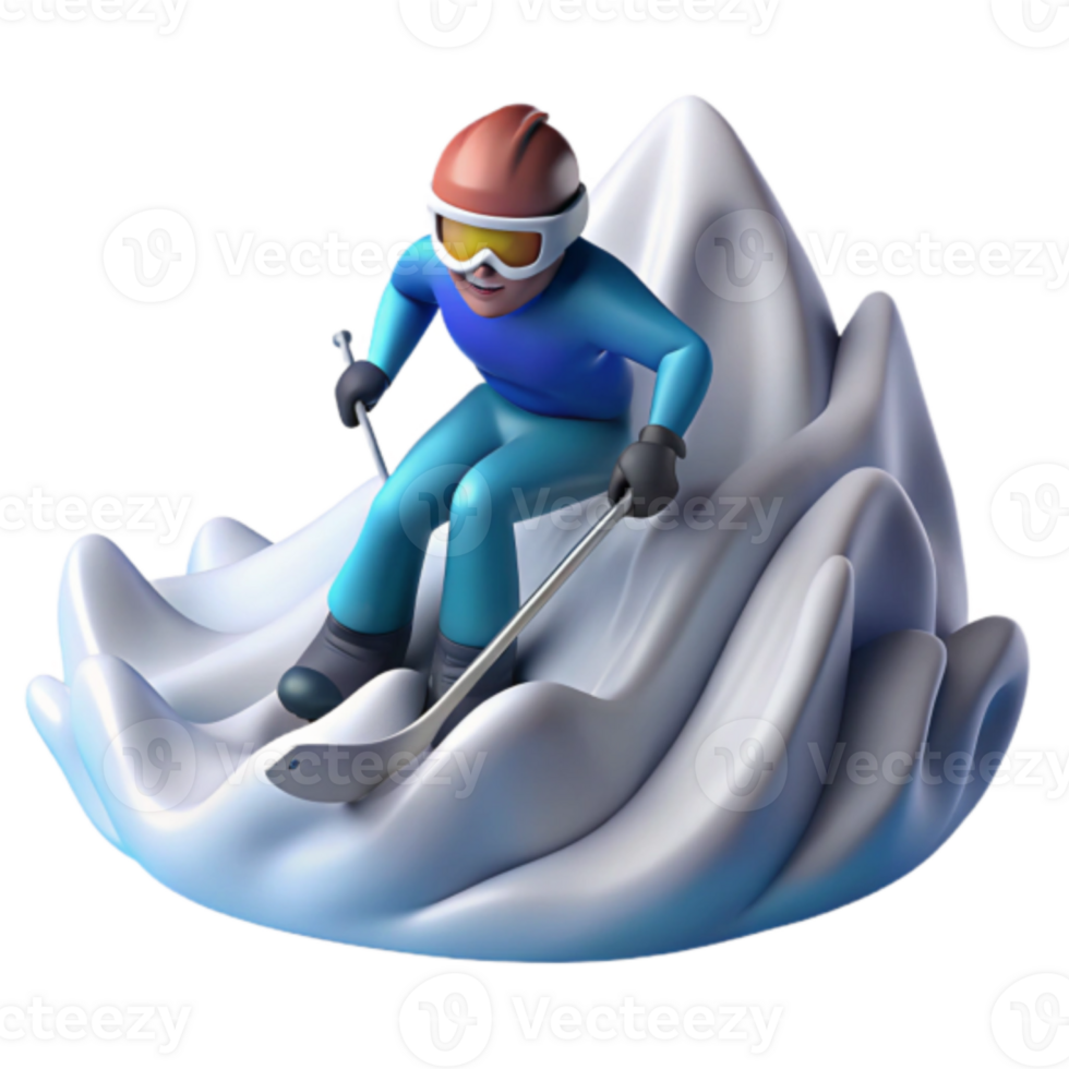 Illustration Cartoon Skier Snow Mountain Winter Sports png