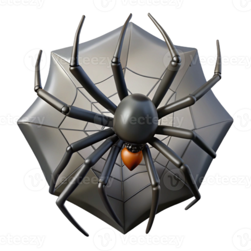 Render of Black Spider on Web, Halloween Graphic Resource png
