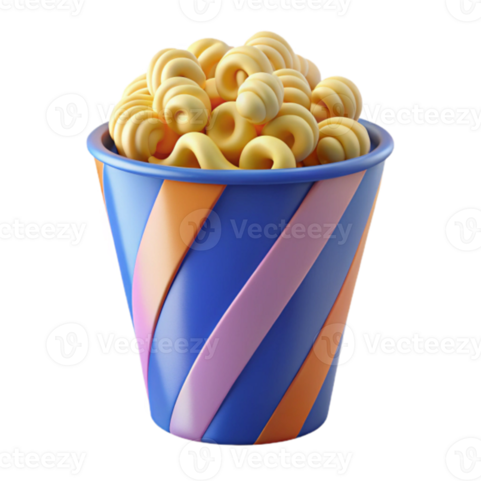 Render of Popcorn in Striped Bucket - Fun Snack Illustration png