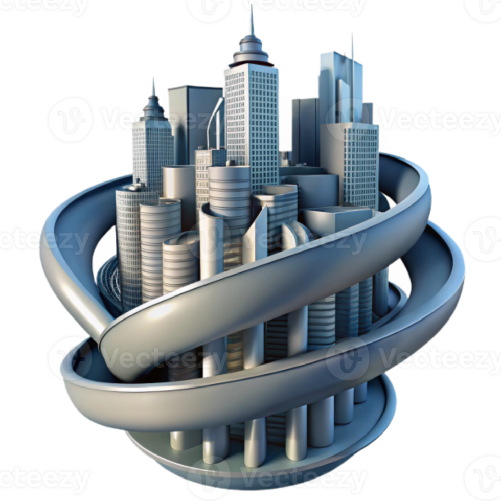 Futuristic Cityscape Illustration Modern Architecture, Urban Design, Skyscrapers, Circular Highway, Abstract Buildings, Global City Concept png