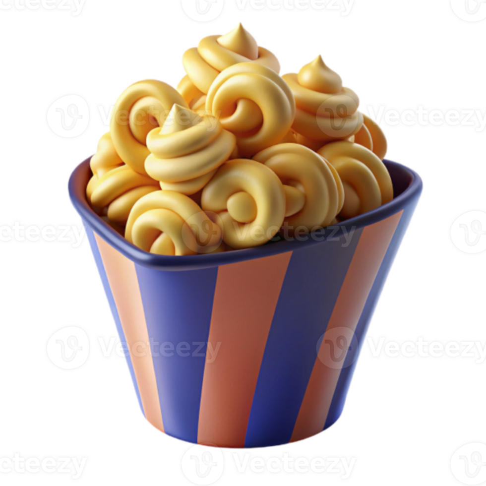 Render of Buttery Popcorn in Striped Bucket png