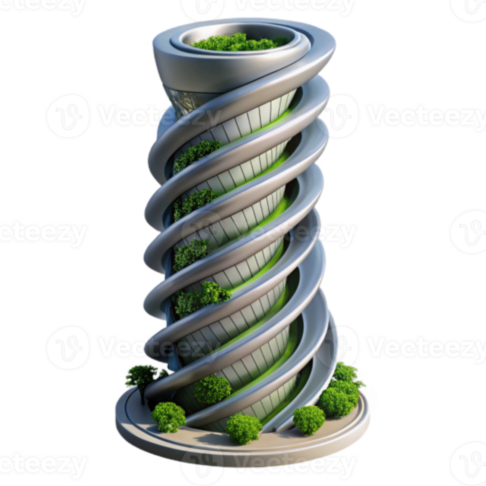 Spiral Eco-Tower Render Futuristic Green Building Design png