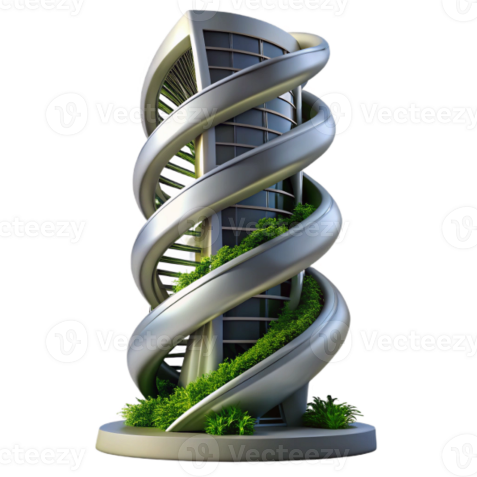 Futuristic Eco-Friendly Skyscraper Render, Sustainable Vertical City Design, Spiral Tower Illustration png