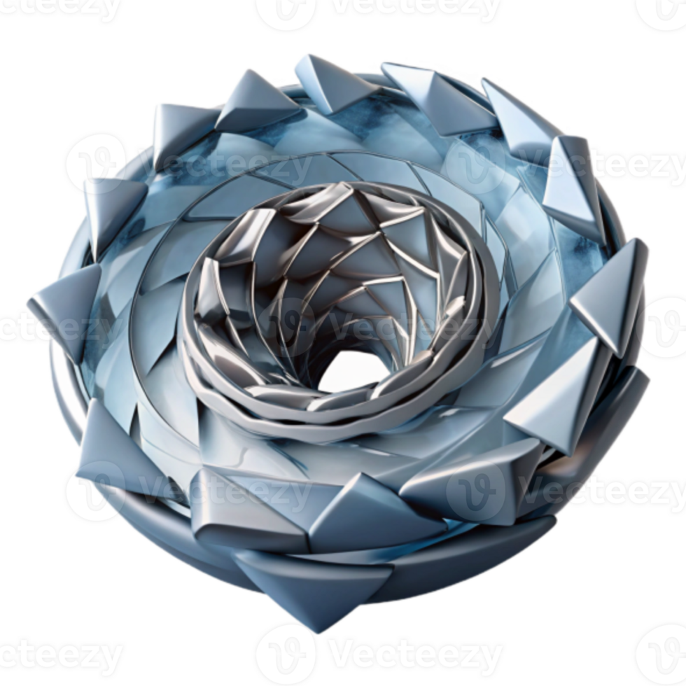 Abstract Render of a Geometric Spiral Vortex in Blue and Silver png