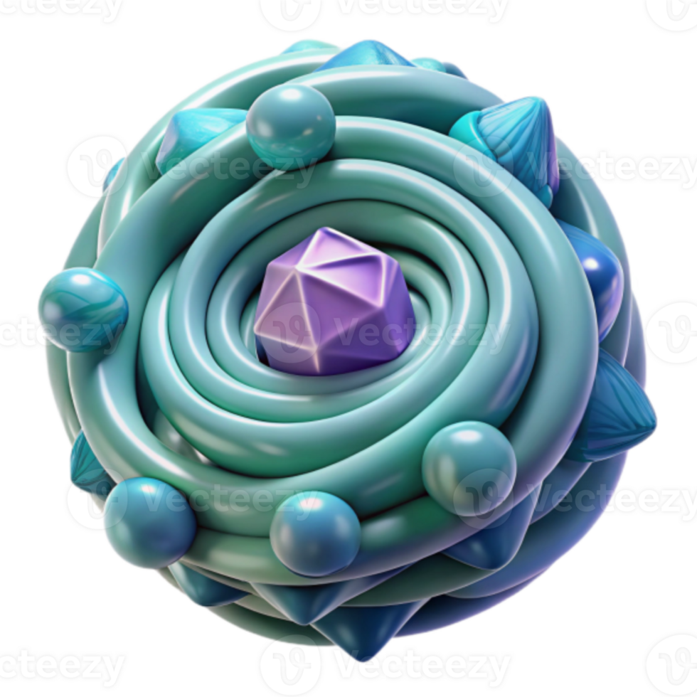 Abstract Render of a Turquoise Swirling Orb with Geometric Shapes png