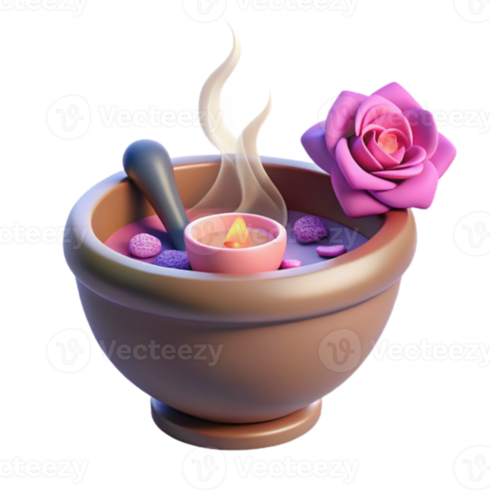 Render of a Mystical Potion Bowl with Rose and Candle png