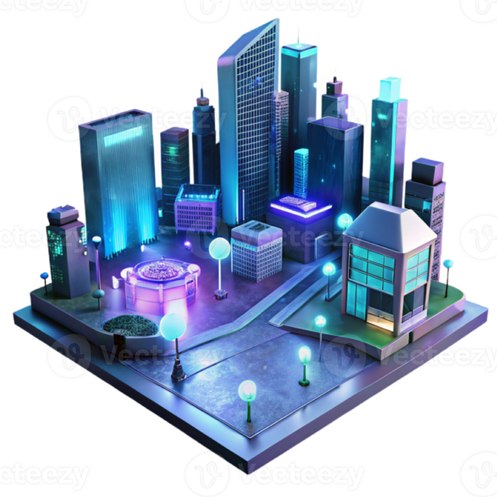 Neon Cityscape at Night Illustration png