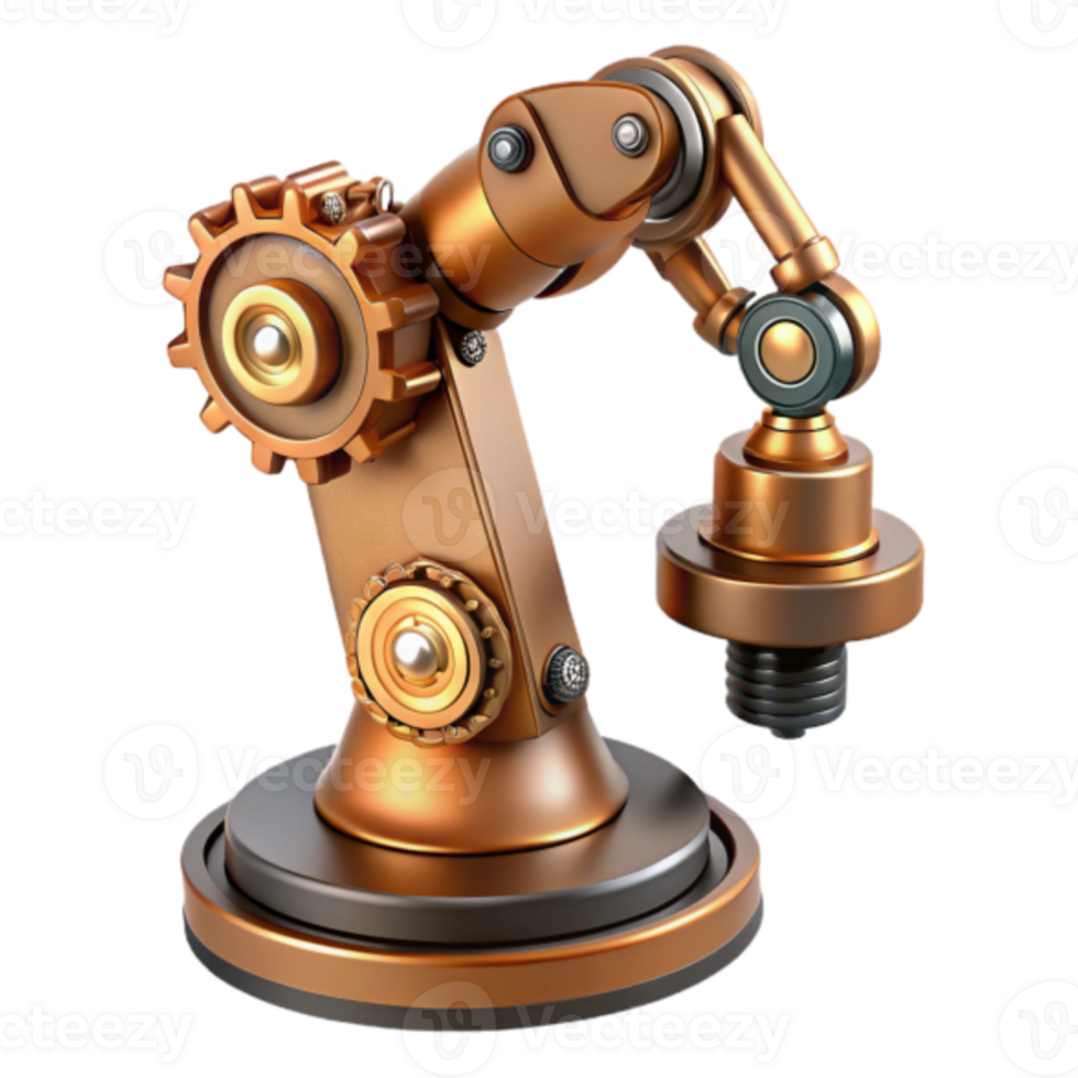 Bronze Robotic Arm Render Illustration Gears, Mechanics, Technology, Engineering, Industrial, Automation, Machine, Robotics, Copper, Metal png